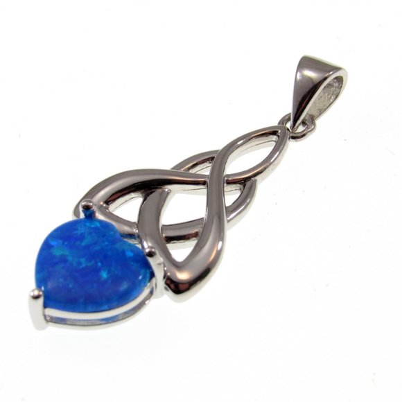 Solid 925 Sterling Silver and Blue Opal Celtic Infinity Knot Heart Pendant - Picture 4 of 5